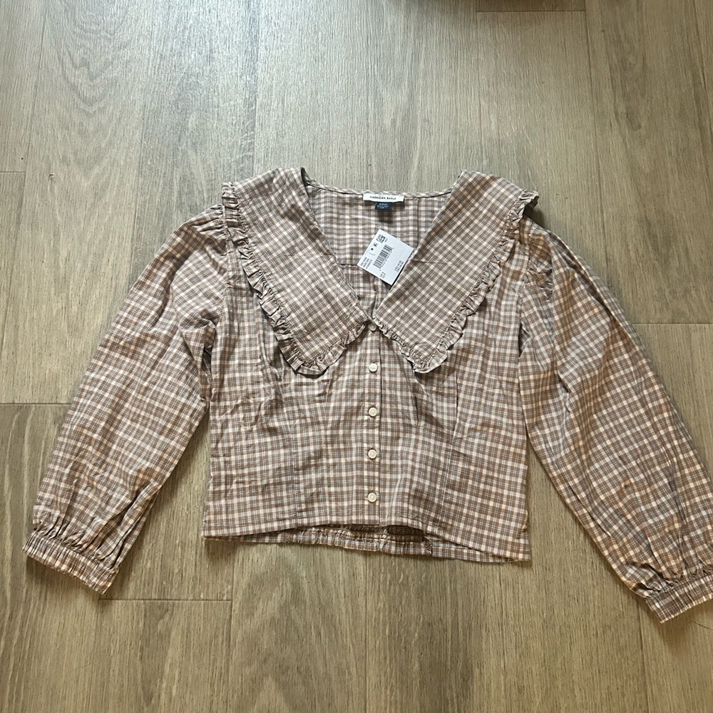 American Eagle Outfitters Brown Plaid Blouse NWT